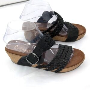 White Mountain Footbeds Braided Strap Wedge Sandals Black Comfort Boho‎